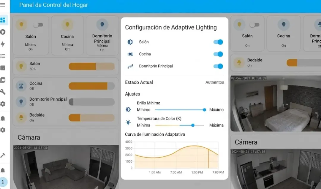 Dashboard Home Assistant con Adaptive Lighting configurado