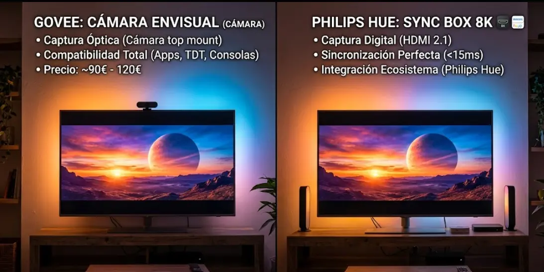 Ambilight para cualquier TV en 2026: Govee vs Philips Hue, ¿Cuál comprar?
