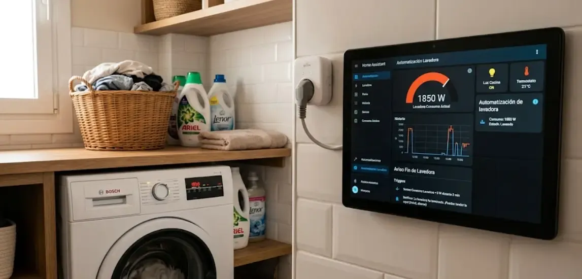 Automatización de lavadora en Home Assistant con aviso por consumo