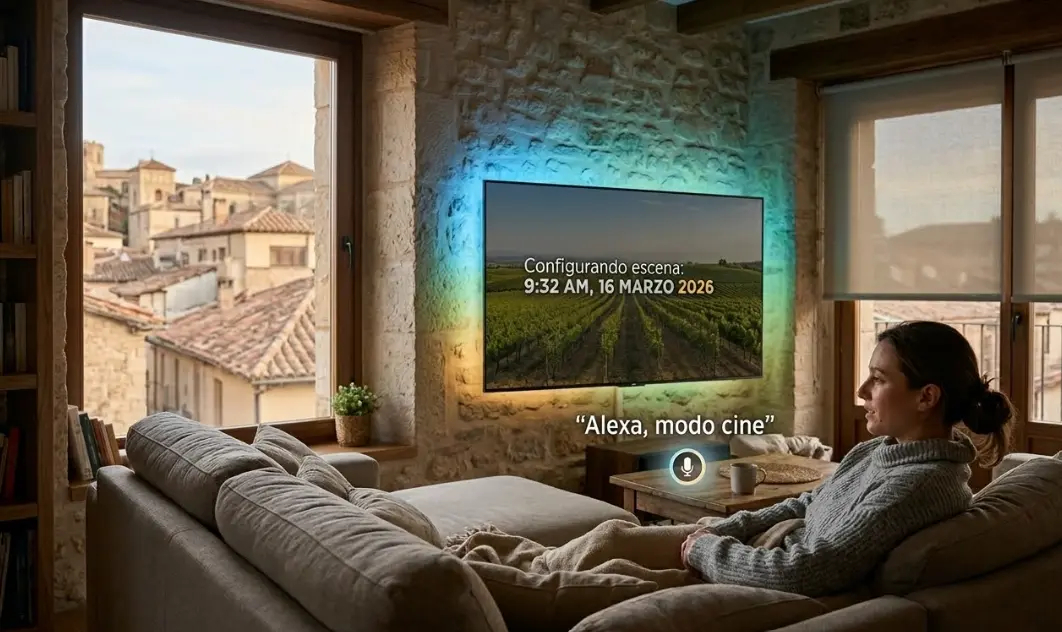 transforma tu salón en un cine con un solo comando de voz. Aprende a automatizar el Home Cinema controlando luces, sonido y proyector sin mandos.