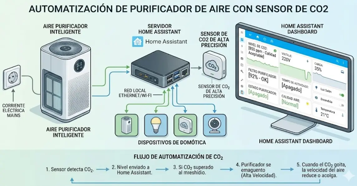 Automatiza la Ventilación con Sensor CO₂ y Purificador de Aire: Guía Completa 2026