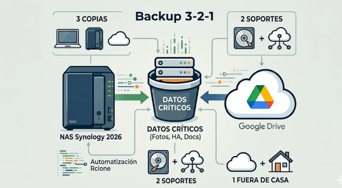 Estrategia Backup 3-2-1: Automatiza Google Drive y NAS para No Perder Nada Nunca