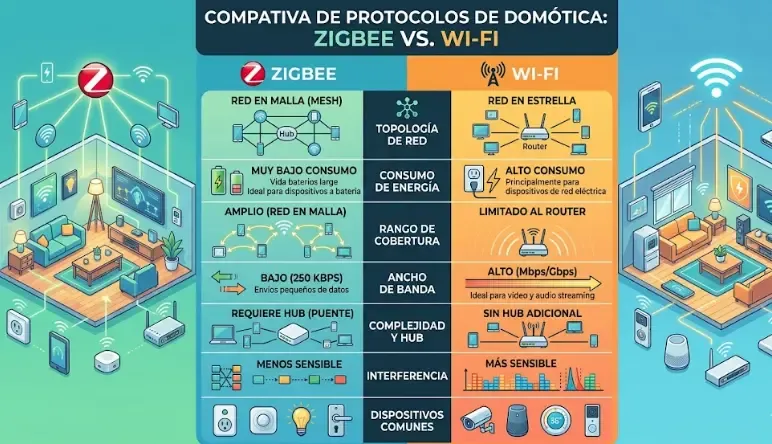 Comparativa de protocolos domóticos Zigbee, WiFi, Z-Wave y Matter
