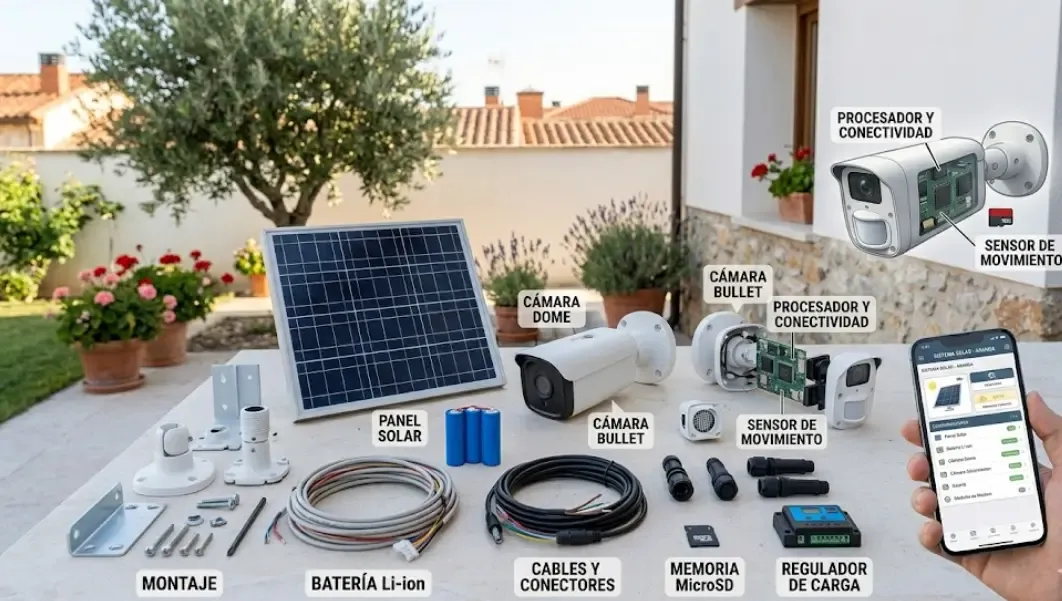 Componentes sistema solar cámara seguridad