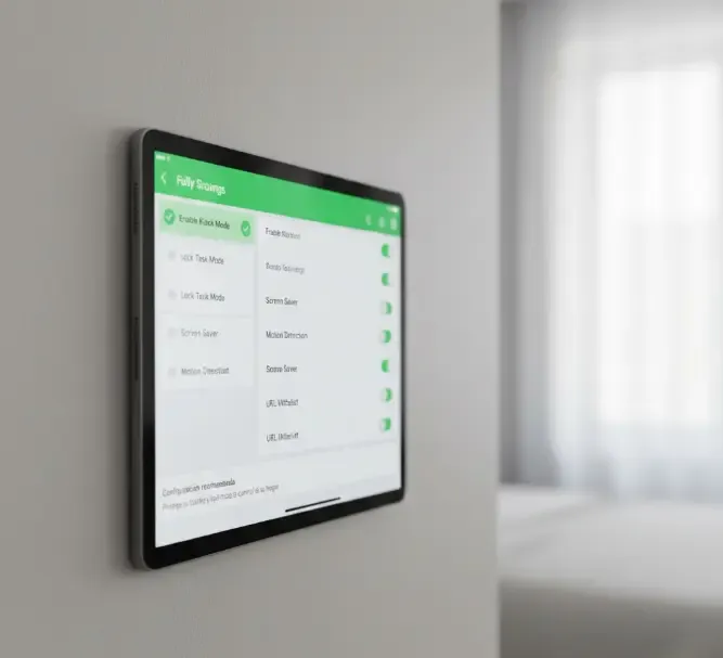 Captura de pantalla de la configuración recomendada en Fully Kiosk Browser