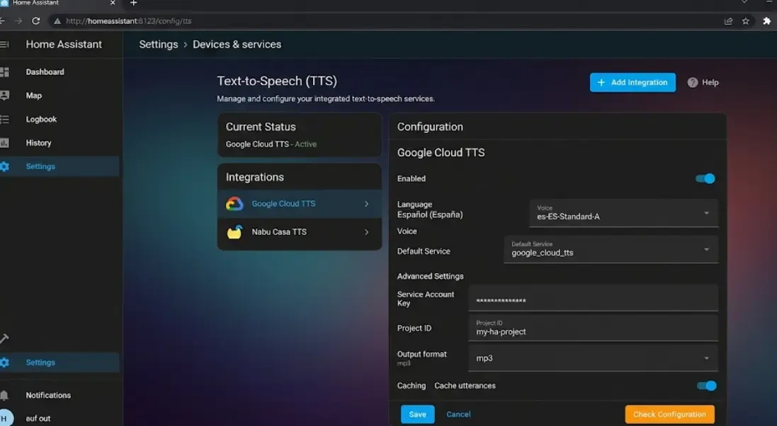 Configuración TTS en Home Assistant UI