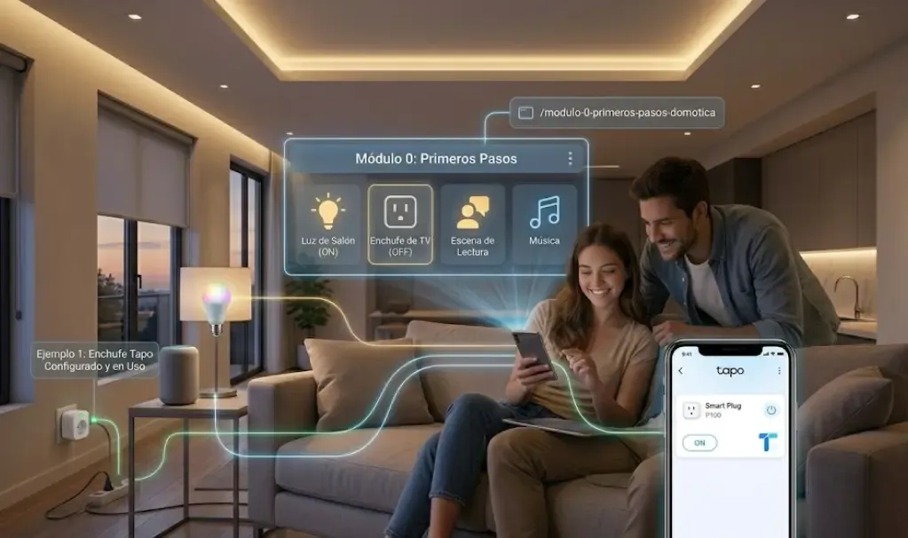 Primer enchufe inteligente configurado con app Tapo en móvil