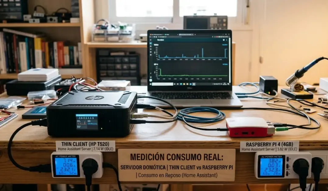 Medición consumo real servidor domótica thin client vs raspberry pi