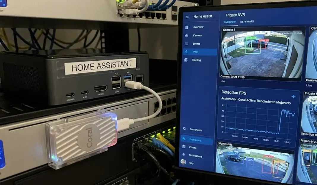 Coral TPU USB conectado al servidor de Home Assistant mejorando el rendimiento de Frigate