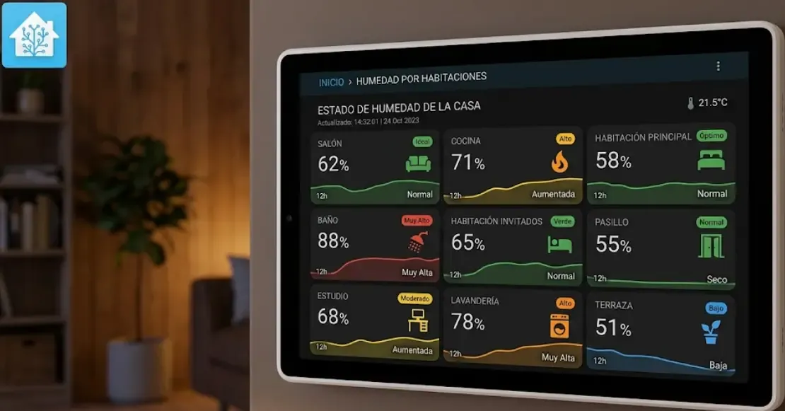 Dashboard de humedad por habitaciones en Home Assistant