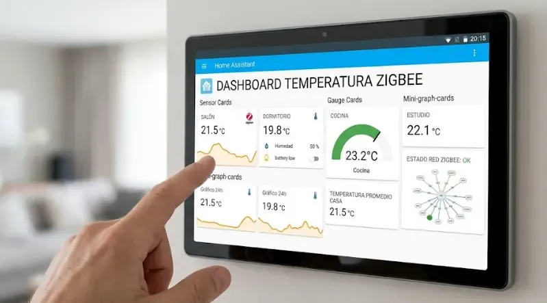 Dashboard Home Assistant con gráficas de temperatura por habitaciones