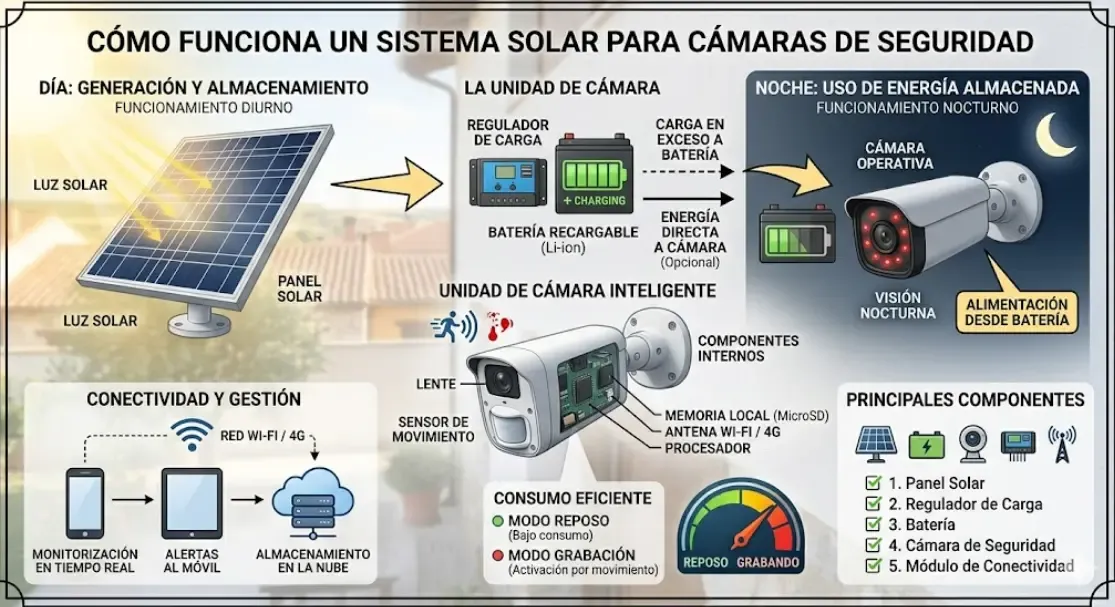 Cómo funciona un sistema solar para cámaras de seguridad