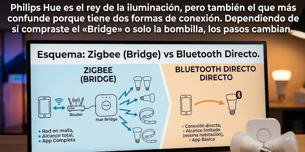 Diferencia entre conexión Philips Hue Bridge Zigbee y Bluetooth