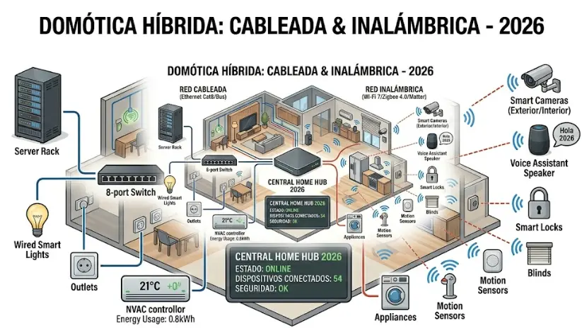 Domótica Híbrida 2026: Cableada vs Inalámbrica (Guía Definitiva)