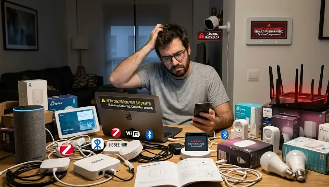 Errores comunes domótica principiantes: red wifi, mezcla protocolos, seguridad