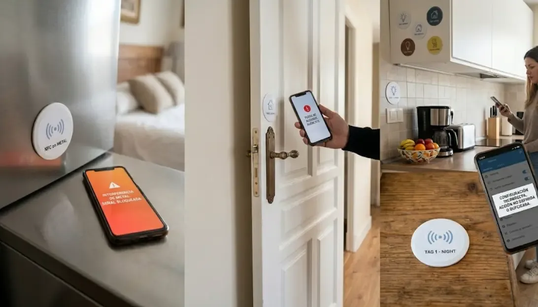 Errores comunes con etiquetas NFC domótica: metal, distancia, configuración incorrecta