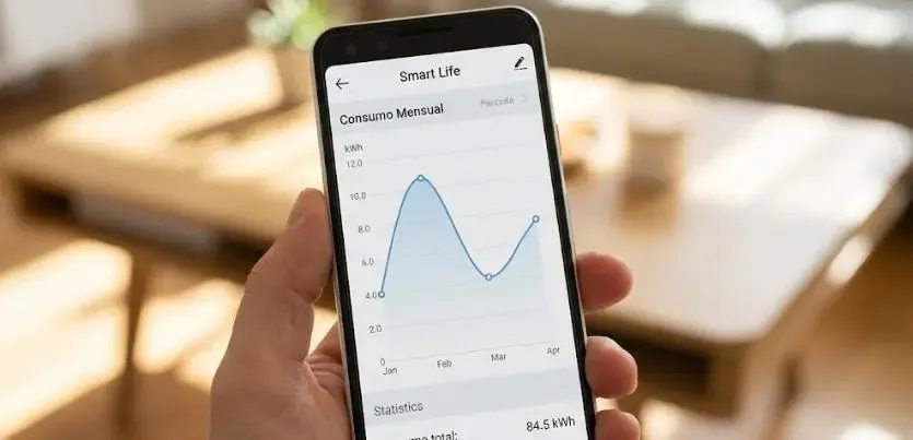 Gráfica de consumo eléctrico diario y mensual en la aplicación Smart Life