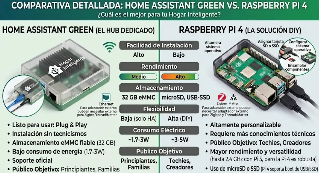 Comparativa Home Assistant Green vs Raspberry Pi 4