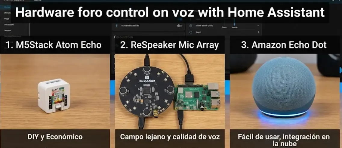 Hardware recomendado para voz con ChatGPT en Home Assistant: M5Stack Atom Echo, Respeaker Mic Array y Amazon Echo Dot