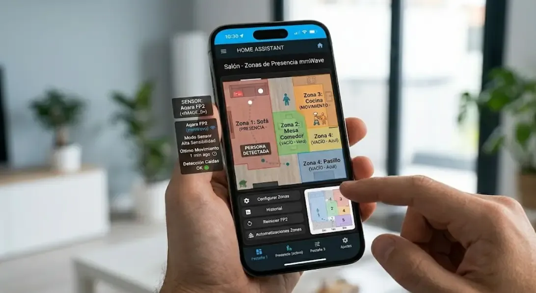 Dashboard Home Assistant mostrando sensor de presencia mmWave con zonas