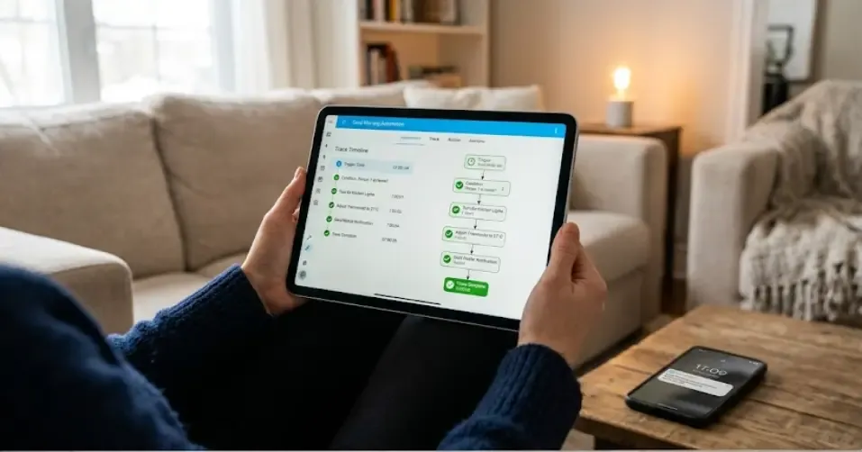 Vista del modo rastrear en Home Assistant para validar automatizaciones generadas con IA