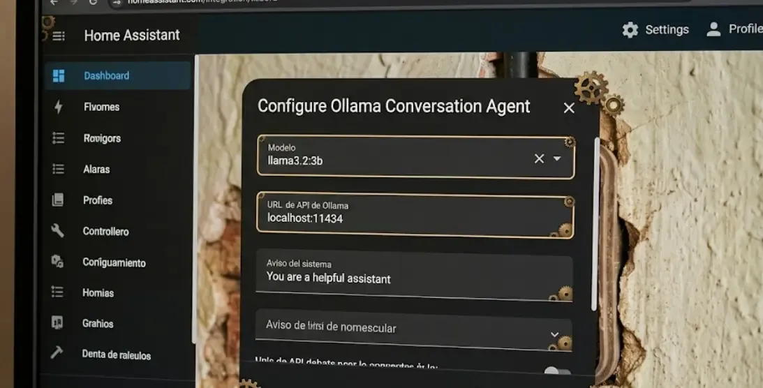 Captura de pantalla de Home Assistant mostrando la configuración de Ollama