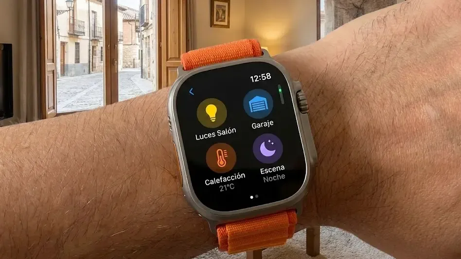 Interfaz de acciones rápidas de Home Assistant en la pantalla de un Apple Watch
