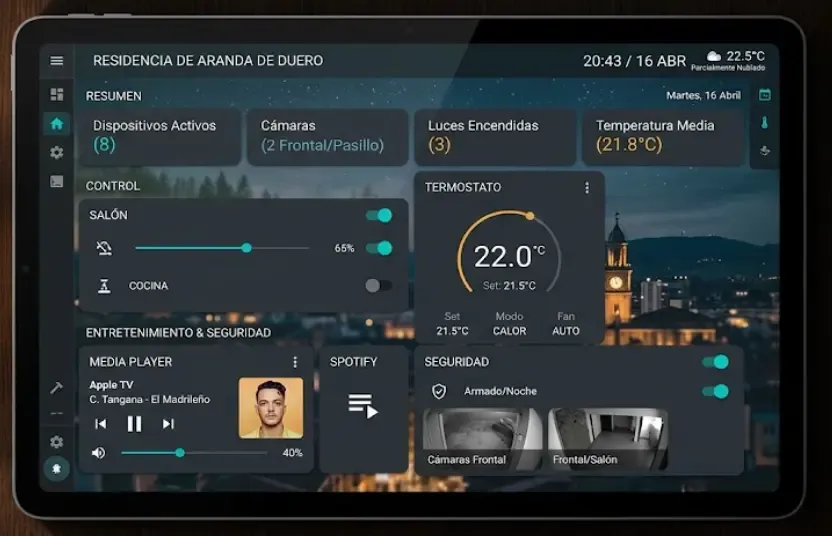 Dashboard con fondo personalizado y tema oscuro en Home Assistant