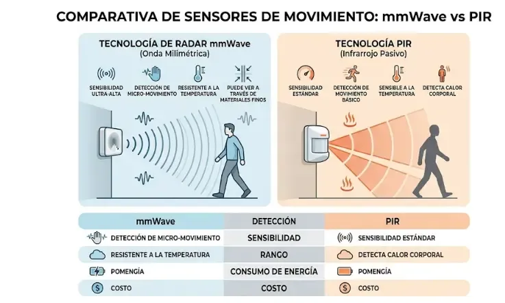 Comparativa entre sensores de presencia mmWave y sensores PIR tradicionales