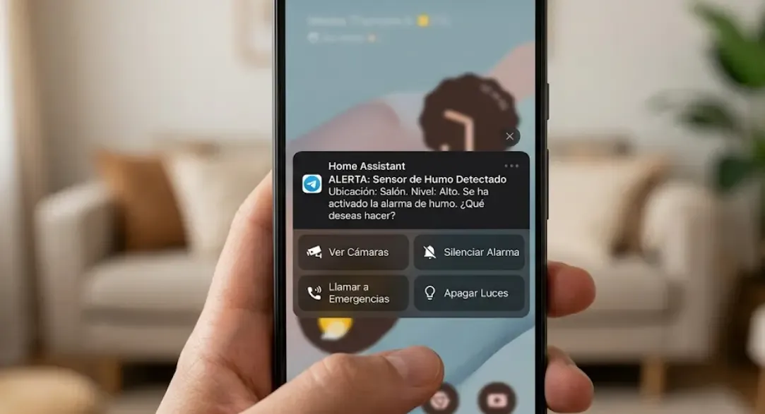 Ejemplo de notificación accionable en Telegram desde Home Assistant