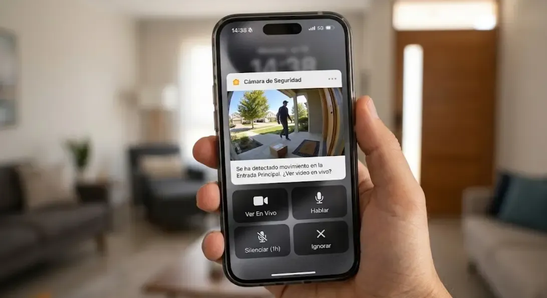 Notificación accionable en iPhone con imagen de cámara adjunta