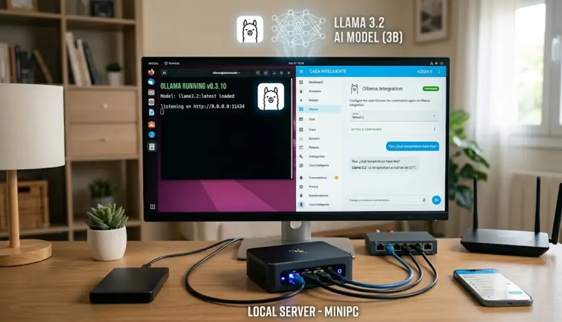 Configuración de Ollama en Home Assistant con modelo Llama 3.2 ejecutándose en servidor local MiniPC