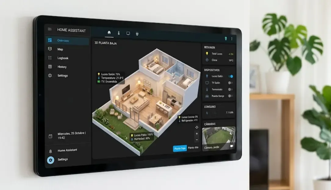 Ejemplo de plano 3D integrado en dashboard Home Assistant
