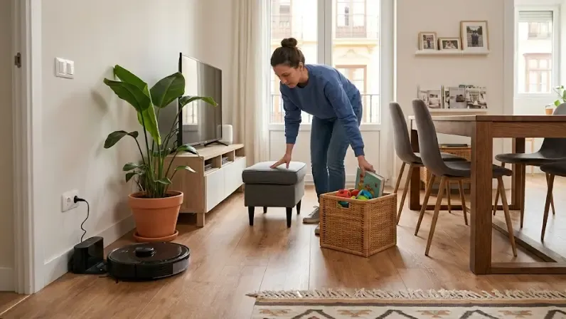 Preparación del hogar para robot aspirador: cables recogidos y zonas despejadas