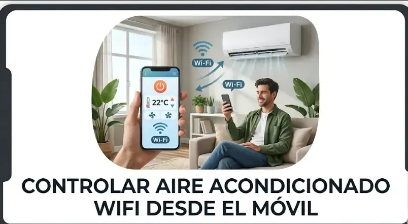 Salón con split de aire acondicionado controlado desde el móvil mediante WiFi