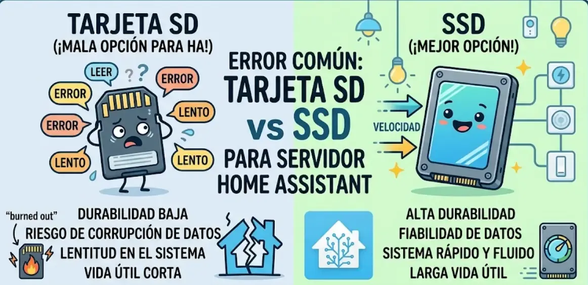 Error común: tarjeta SD vs SSD para servidor Home Assistant