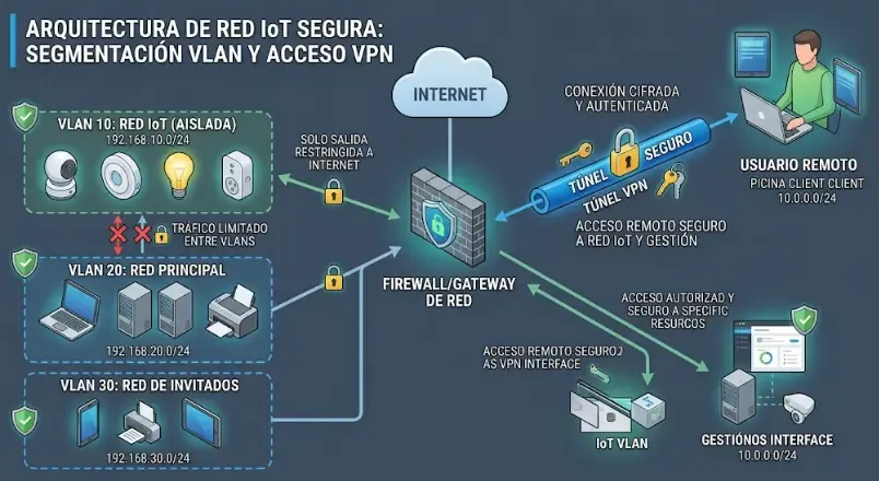 Esquema de seguridad IoT: VLAN separada, VPN y actualizaciones