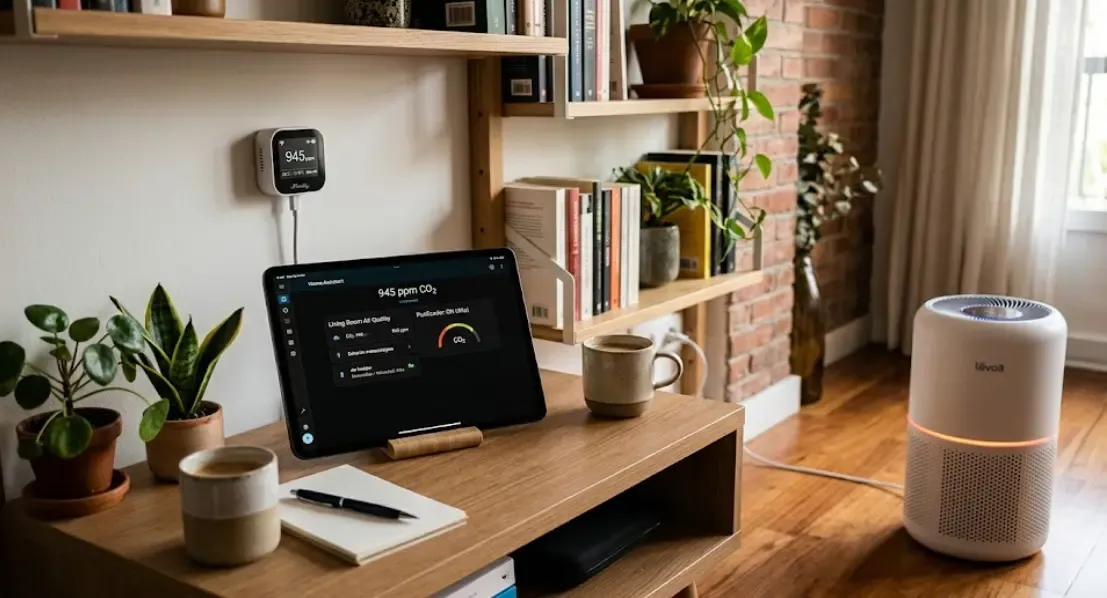 Sensor CO₂ doméstico conectado a Home Assistant con purificador de aire