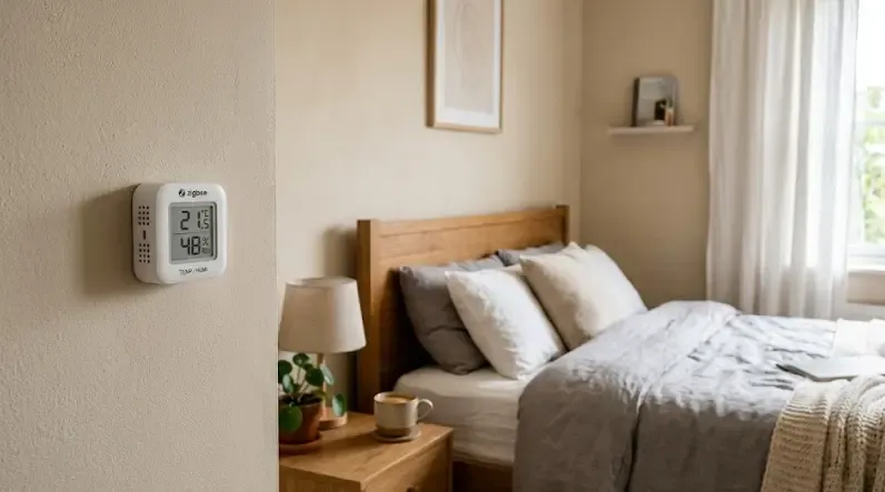 Sensor Zigbee temperatura colocado correctamente en dormitorio