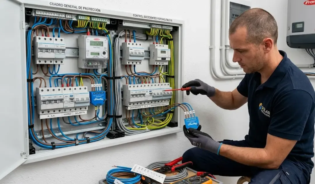Instalación de relé Shelly en cuadro eléctrico para control de excedentes