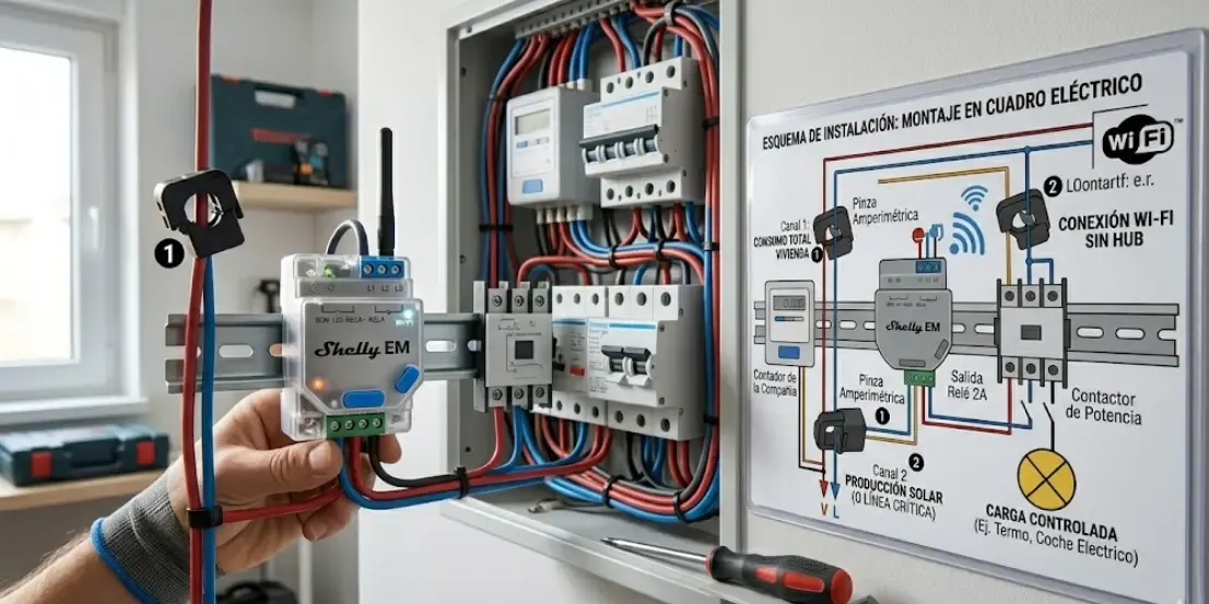 Instalación Shelly EM pinzas amperimétricas cuadro eléctrico