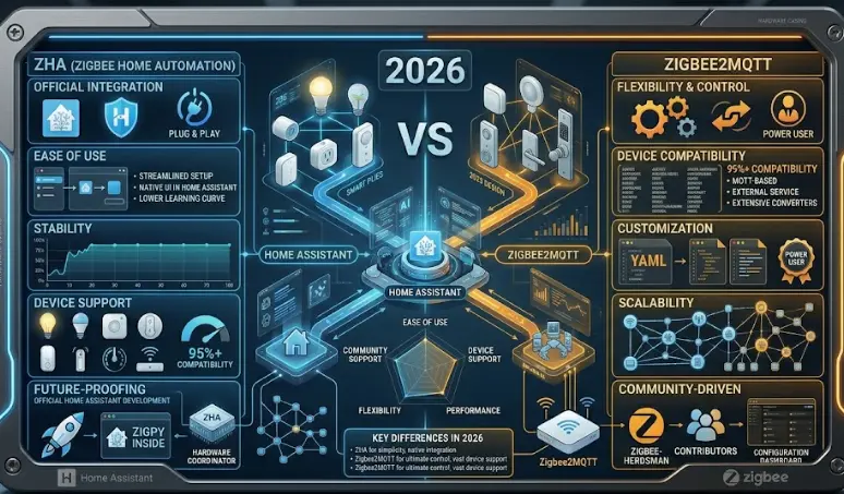 ZHA vs Zigbee2MQTT en Home Assistant (2026): cuál es mejor según tu caso real