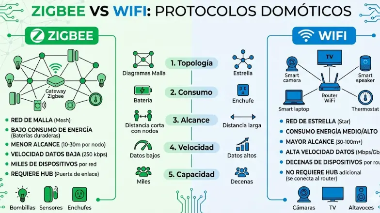 Zigbee vs WiFi: Guía Definitiva de Protocolos Domóticos 2026