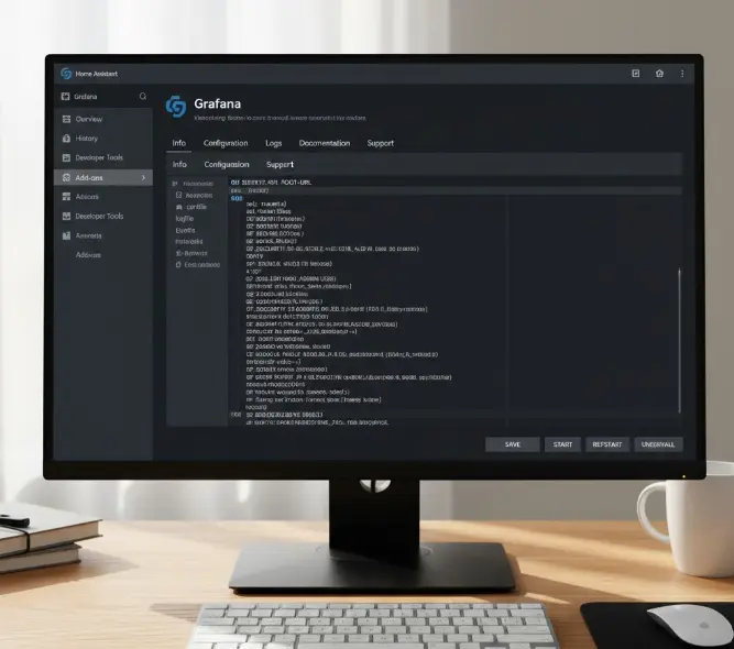 Captura de pantalla de la configuración de Grafana en Home Assistant