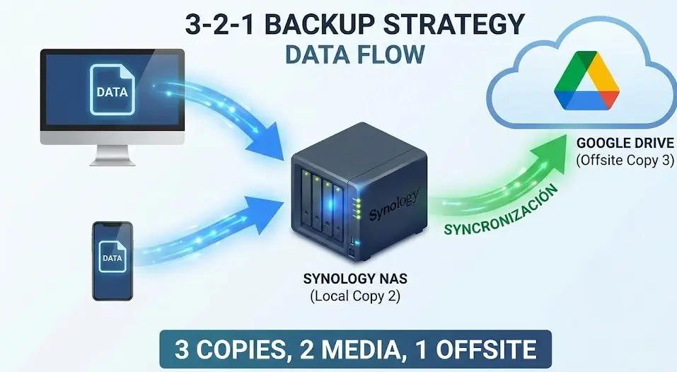 Estrategia Backup 3-2-1: Automatiza Google Drive y NAS Estrategia Backup 3-2-1: Automatiza Google Drive y NAS