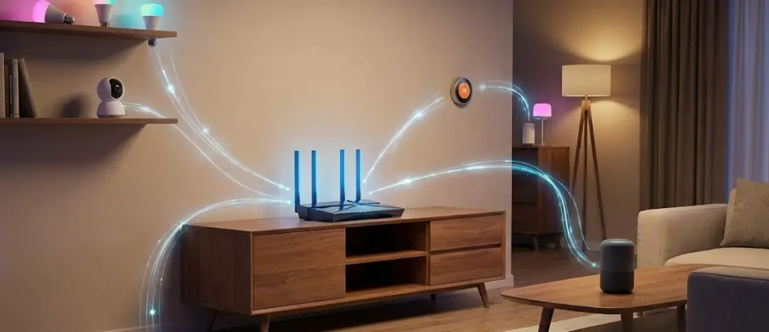Comparativa visual de routers modernos con antenas WiFi 6 y tecnología Mesh ideales para conectar múltiples dispositivos IoT en una casa inteligente