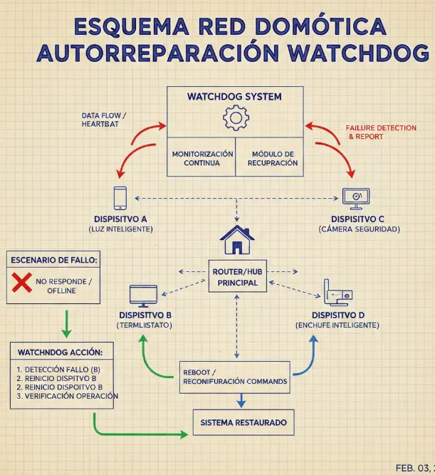 Esquema de una red domótica con autoreparación mediante Watchdog