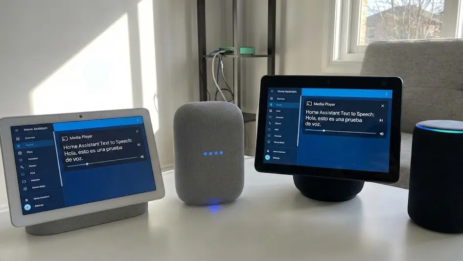 Altavoces inteligentes Google Nest y Amazon Echo funcionando con Home Assistant Text to Speech
